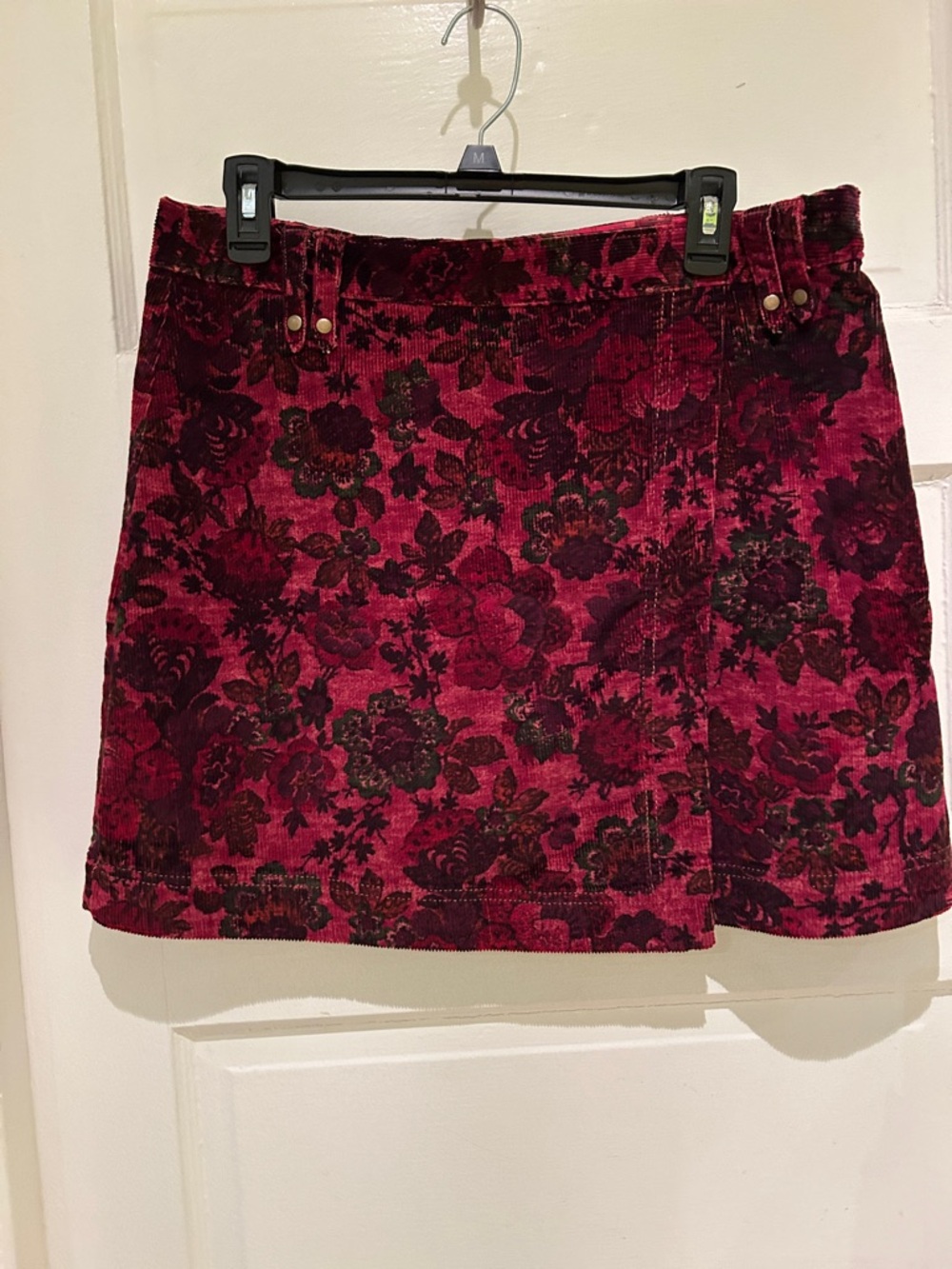 Pilcro Floral Velvet Corduroy Mini Skirt - Burgundy
